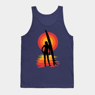 Surfer girl silhouette in front of sunset Tank Top